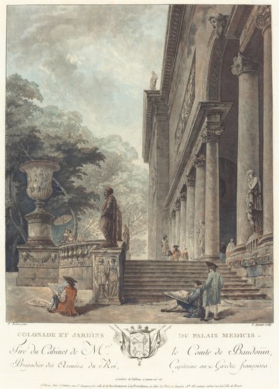 Colonnade and Gardens of the Medici Palace by Jean Francois Janinet