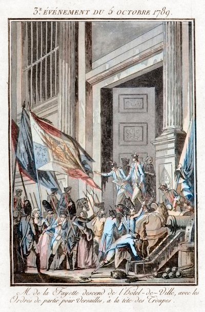 French Revolution - La Fayette leaving the Paris City Hall to go to Versailles, October 5 by Jean Francois Janinet