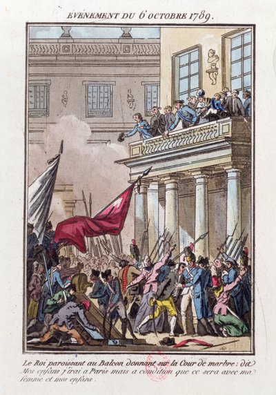 Louis XVI Appearing on the Balcony at Versailles on 6 October 1789 to Tell the Parisian Mob that He Will Go to Paris on Condition His Wife and Family Travel with Him by Jean Francois Janinet