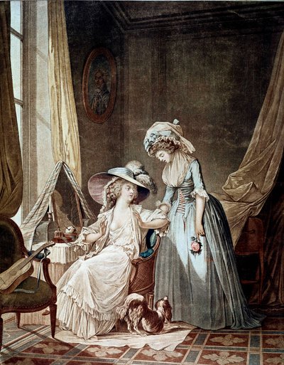 The difficult confession. A servant hearing her mistress by Jean Francois Janinet