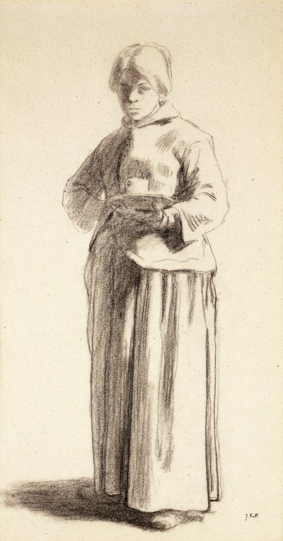 A Standing Woman Holding a Cup by Jean Francois Millet