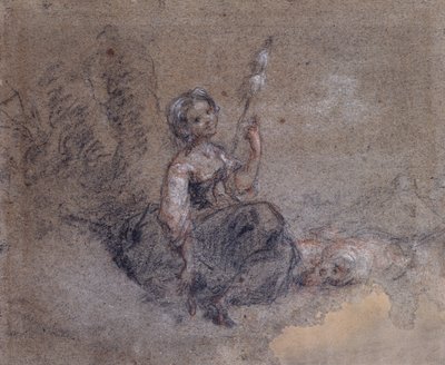 A Young Shepherdess Spinning by Jean Francois Millet