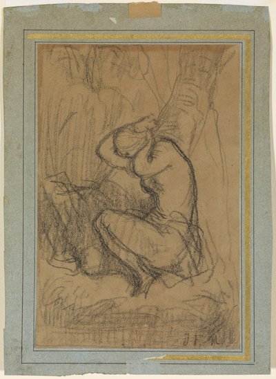 Young Woman Pinning Up Her Long Hair After Bathing by Jean Francois Millet