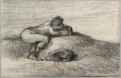 Man Crouching on a Hillock by Jean Francois Millet