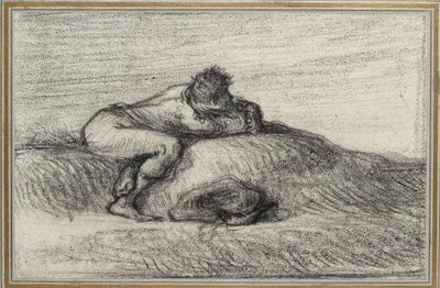 Man crouching on a Hillock by Jean Francois Millet
