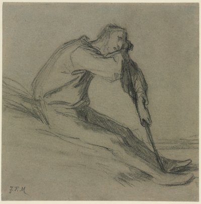 Seated Peasant Resting on a Hoe by Jean Francois Millet