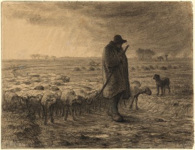Shepherd Returning with His Flock by Jean Francois Millet