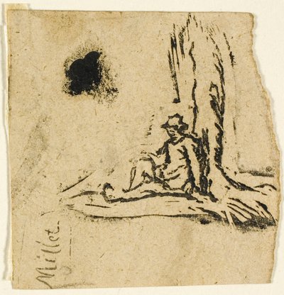 Sketches, Fragment: Peasant Seated at the Foot of a Tree by Jean Francois Millet