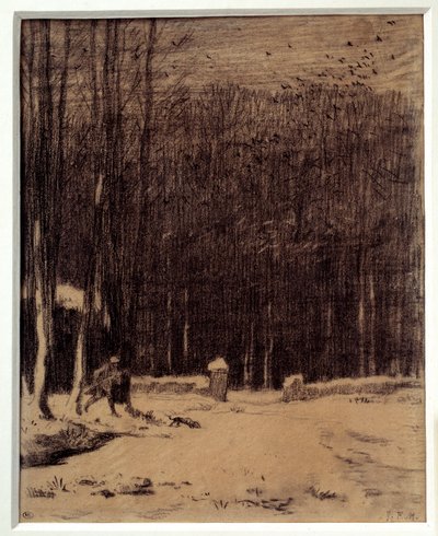 The Entrance to the Barbizon Forest, Snow Effect by Jean Francois Millet