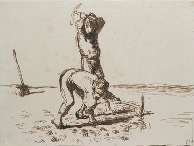 Two Peasants digging with Pickaxes, c1844-1846 by Jean Francois Millet