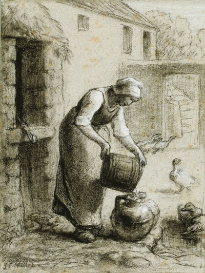 Woman Pouring Water into Milk Cans by Jean Francois Millet