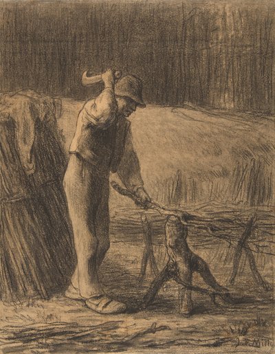 Woodcutter Trimming Twigs by Jean Francois Millet