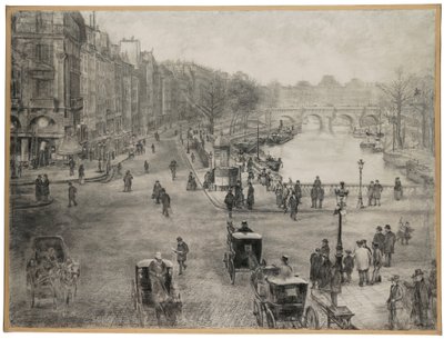 Paris, La Place de Saint Michel with the Quai des Grands Augustins and the Pont Saint Michel in the Foreground and the Pont Neuf and the Louvre in the Background by Jean Francois Raffaelli
