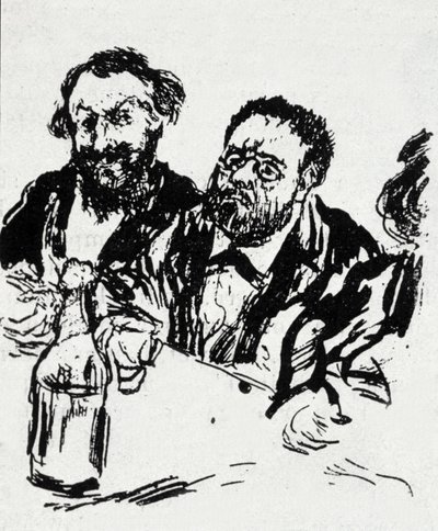 The Painter Edouard Manet (1832-1883) and the Writer Emile Zola (1840-1902) at the Table by Jean Francois Raffaelli