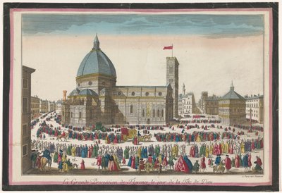 View of the Florence Cathedral with a Procession on Corpus Christi by Jean François Daumont