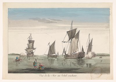 Seascape with Ships and Boats at Sunset by Jean François Daumont