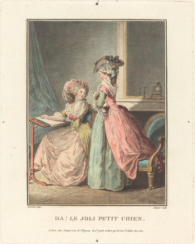 Ha! The Pretty Little Dog by Jean François Janinet after Nicolas Lavreince