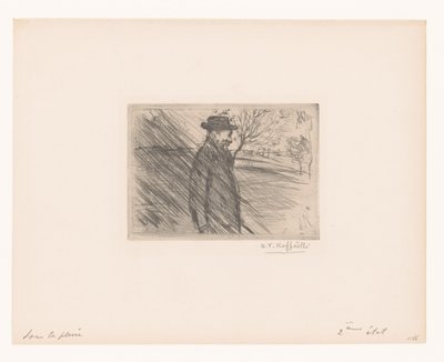 Man with Hat in the Rain by Jean François Raffaëlli (signed by artist)