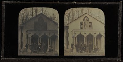 Group portrait of eight members of the Circle of Eynard-Lullin, in front of house (Grandfleur d