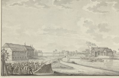 Attack of the Prussians under Colonel Van Borstel on the Duivendrecht Bridge, October 1, 1787 by Jean George Teissier (signed by artist)