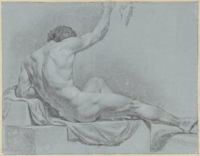 Reclining Male Nude, Half Sitting, Leaning on Left Arm by Jean Grandjean