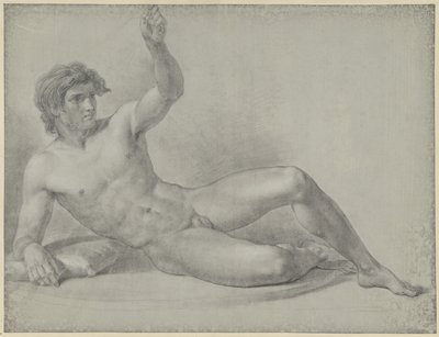 Reclining Male Nude, Half Sitting, Leaning on the Right Arm by Jean Grandjean