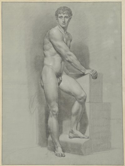 Standing Male Nude, Arms on a Block by Jean Grandjean