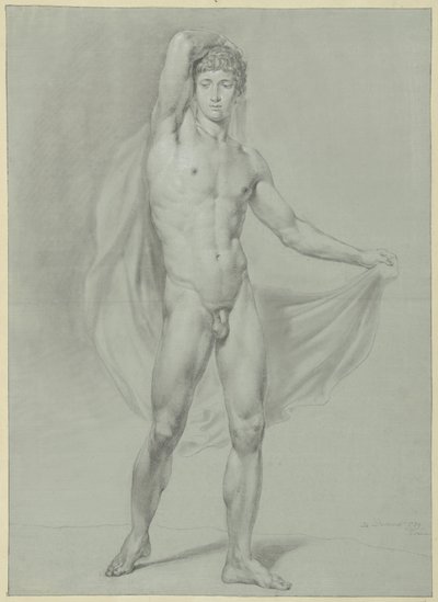 Standing Male Nude, with a Cloth Behind the Back, Seen from the Front by Jean Grandjean