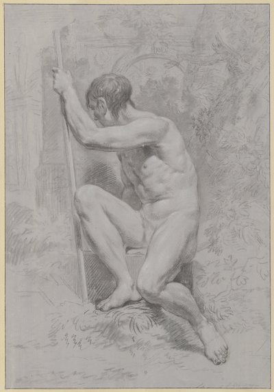 Seated Male Nude with a Stick, Turned to the Left by Jean Grandjean