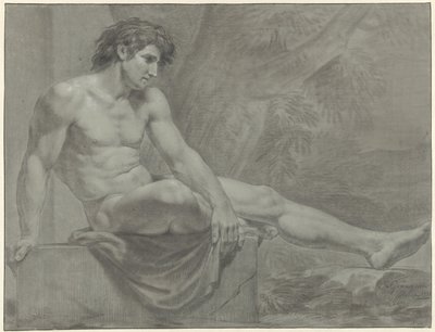 Seated Male Nude, Facing Right with Extended Leg by Jean Grandjean