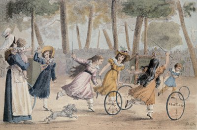 Girls playing hoop in the Luxembourg gardens by Jean Henri Marlet