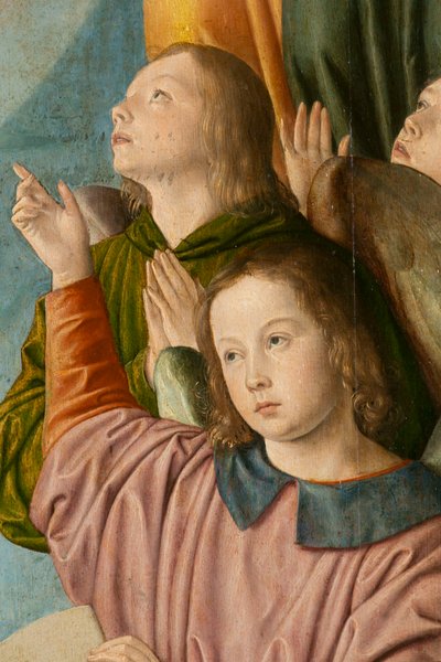 Angels (detail). Triptych of the Master of Moulins by Jean Hey