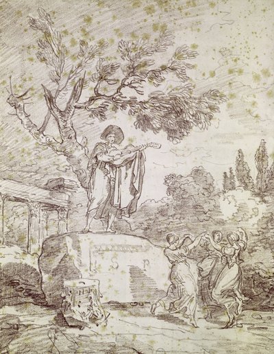 An Italian Guitarist Playing for Three Dancing Girls by Jean Honore Fragonard