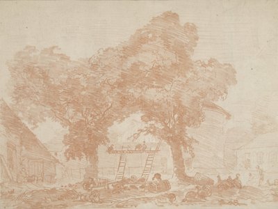 Farmyard with Two Trees, Ladders Between Them by Jean Honore Fragonard