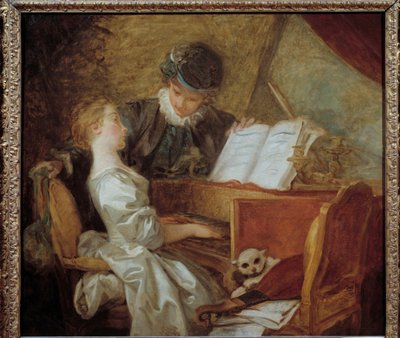 La lecon de musique. Painting by Jean-Honore Fragonard (1732-1806) by Jean Honore Fragonard