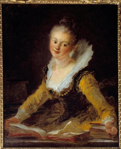 Study: A Woman at Her Office Flipping Through Books by Jean Honore Fragonard