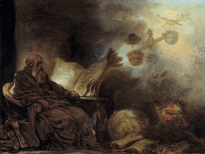 The Dream of Plutarch or Plutarch Making Up the Life of Illustrious Men. The old man is represented in meditation. Painting by Jean Honore Fragonard (1732-1806) by Jean Honore Fragonard