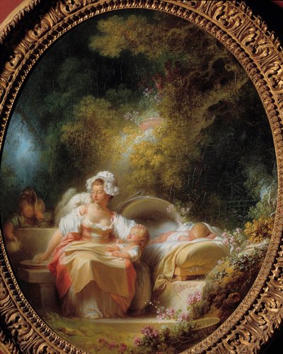 The good mother A young mother surrounded by her children in a garden by Jean Honore Fragonard