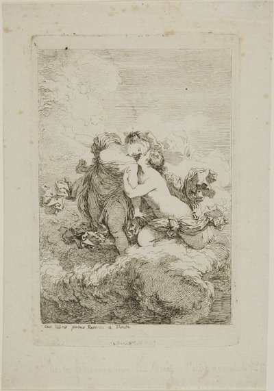 Two Female Figures on a Cloud by Jean Honore Fragonard
