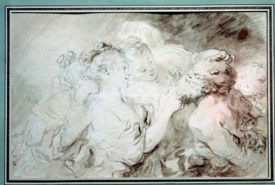 Young Girls Wrestling a Satyre by Jean Honore Fragonard