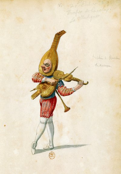 Costume sketch by Jean Berain the Elder for Le feste di Amore e di Bacco, ballet by Jean-Baptiste Lully, performed at the Palais-Royal in Paris, November 15 by Jean I  Berain