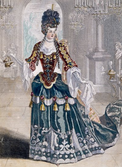 Portrait of Mademoiselle Desmatins, musician at Opera, engraving by Jean Berain by Jean I  Berain