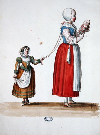 Two Young Girls, Theatrical Costume Design for the Celebrations and Parties of Louis XIV by Jean I  Berain