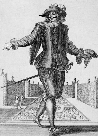 Serious actor, stage costume, engraving by Jean Berain the Elder, France by Jean I  Berain