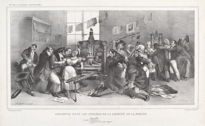 Descent into the Workshops of the Freedom of the Press by Jean Ignace Isidore Grandville, and Auguste Desperet