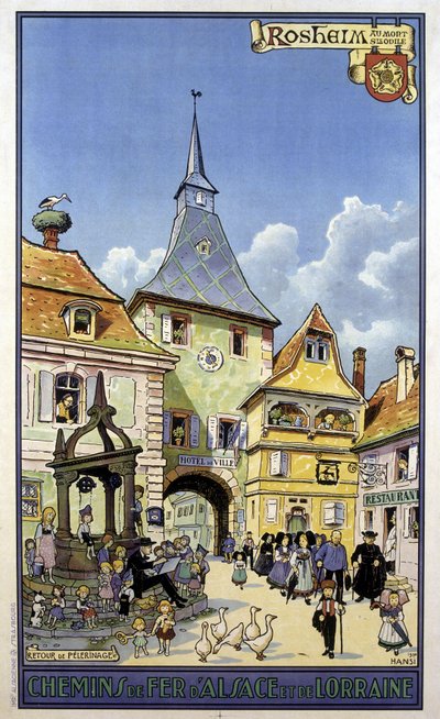 Return of Pilgrimage from Mont Sainte Odile to Rosheim - Poster of the Railways of Alsace and Lorraine, by Hansi by Jean Jacques (1873 1951) Waltz