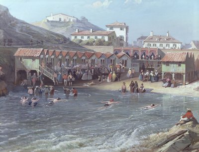 The Beginning of Sea Swimming in the Old Port of Biarritz, 1858 (detail) by Jean Jacques Alban de Lesgallery