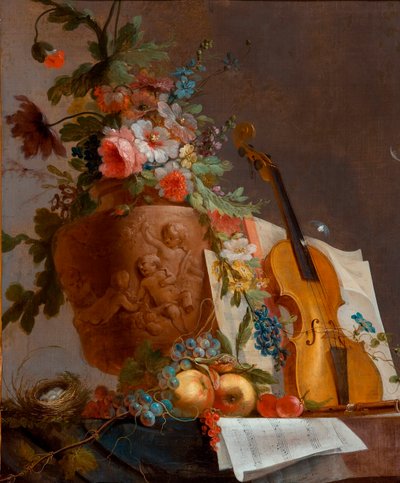 Still Life with Flowers and a Violin by Jean Jacques Bachelier