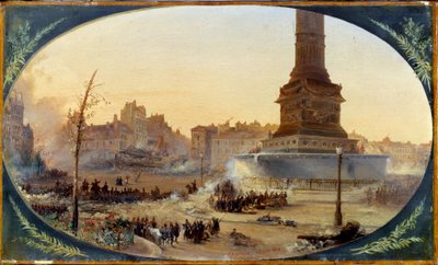 Revolution of 1848: View of the Place de la Bastille and the Barricade of the Entrance of the Faubourg Saint Antoine on 25/06/1848 by Jean Jacques Champin