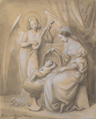 Virgin and Child Adored by a Lute-Playing Angel by Jean Jacques Feuchere